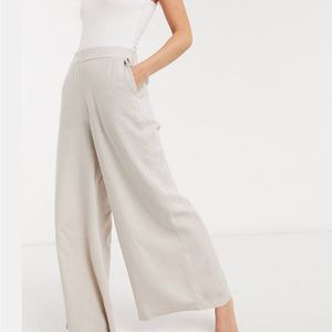 ASOS DESIGN Petite woven wide leg pants in stone